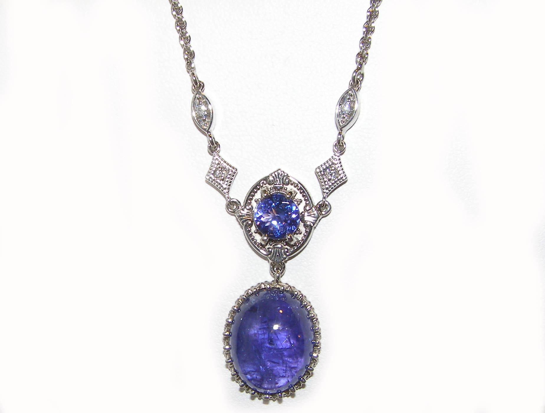 Art Deco Inspired Tanzanite Diamond Necklace 14KWG 18.01 Carats ...