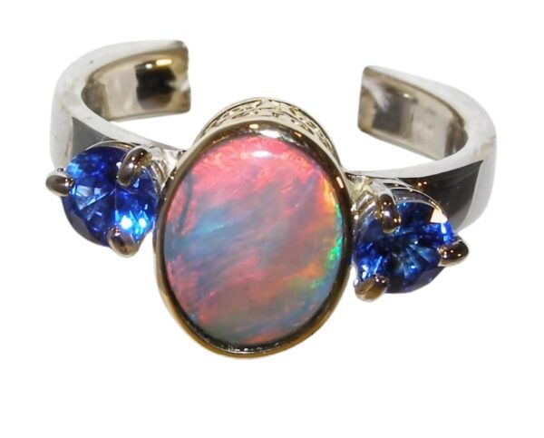 Lightning Ridge Black Opal (N)* Ceylon Sapphire Ring 18KTT - Image 2