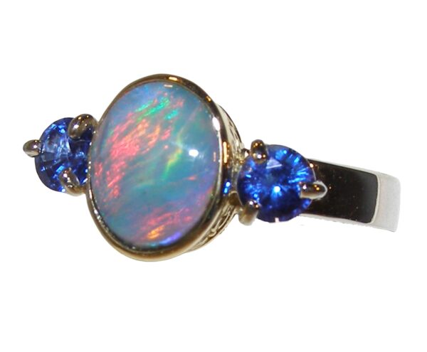 Lightning Ridge Black Opal (N)* Ceylon Sapphire Ring 18KTT - Image 5