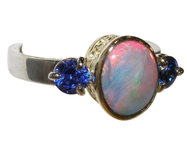 Lightning Ridge Black Opal (N)* Ceylon Sapphire Ring 18KTT - Image 6