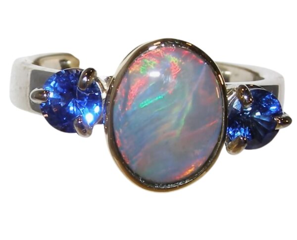 Lightning Ridge Black Opal (N)* Ceylon Sapphire Ring 18KTT - Image 7