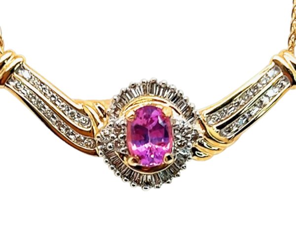 Beautiful Brilliant Ceylon Pink Sapphire Diamond Necklace 14KYG 2.02 ctw