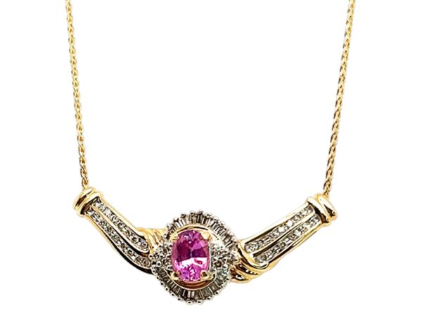 Beautiful Brilliant Ceylon Pink Sapphire Diamond Necklace 14KYG 2.02 ctw - Image 4