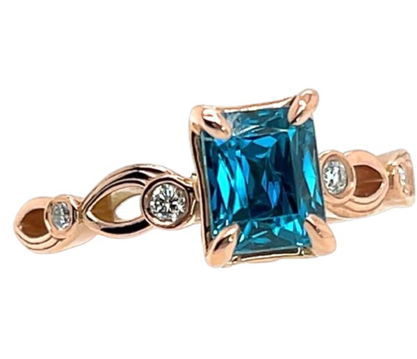 AAA+ Blue Zircon Diamond Ring 14KRG 2.43 ctw - Image 4