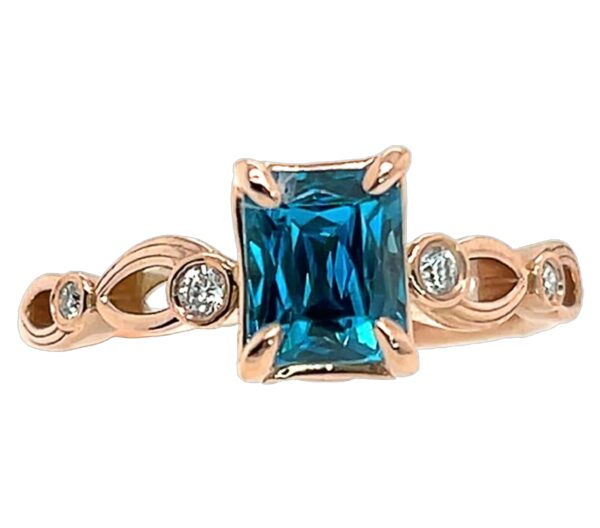 AAA+ Blue Zircon Diamond Ring 14KRG 2.43 ctw - Image 3