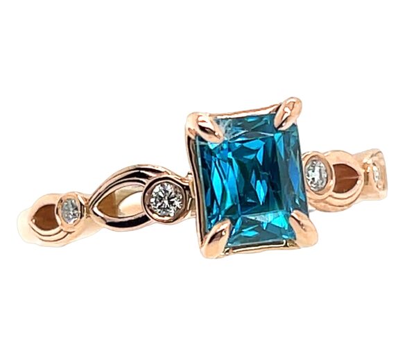 AAA+ Blue Zircon Diamond Ring 14KRG 2.43 ctw