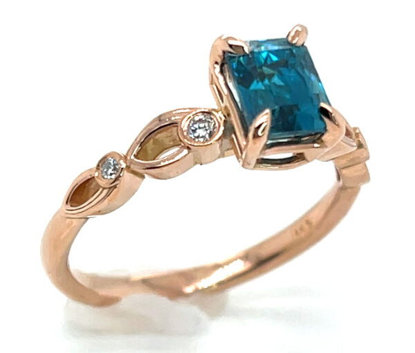 AAA+ Blue Zircon Diamond Ring 14KRG 2.43 ctw - Image 6