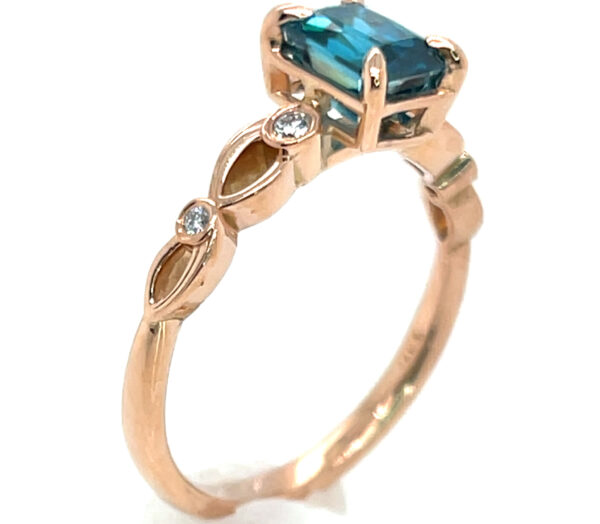 AAA+ Blue Zircon Diamond Ring 14KRG 2.43 ctw - Image 5