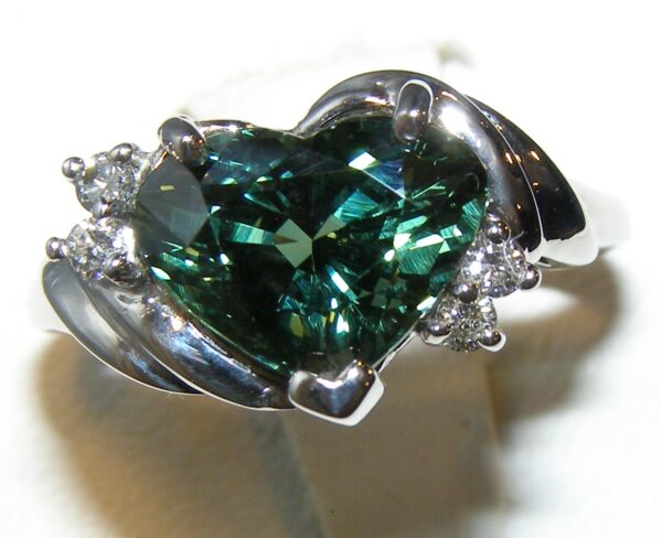 Large Green/Teal Heart Sapphire (H)*Diamond Ring 14KWG 4.53 ctw - Image 2