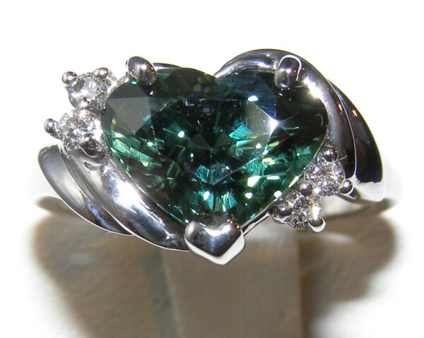 Large Green/Teal Heart Sapphire (H)*Diamond Ring 14KWG 4.53 ctw