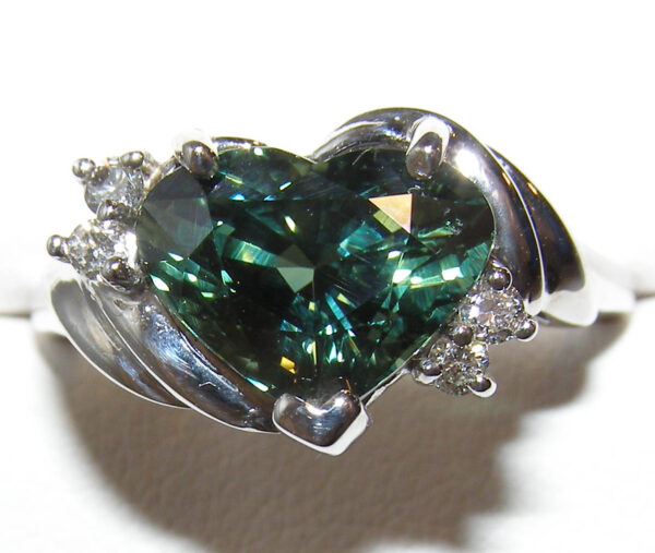 Large Green/Teal Heart Sapphire (H)*Diamond Ring 14KWG 4.53 ctw - Image 4