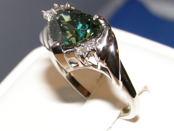 Large Green/Teal Heart Sapphire (H)*Diamond Ring 14KWG 4.53 ctw - Image 5