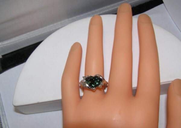 Large Green/Teal Heart Sapphire (H)*Diamond Ring 14KWG 4.53 ctw - Image 7