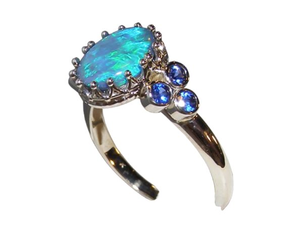 Solid Lighting Ridge, AU Black Opal Ceylon Sapphire Ring 14KWG 1.65 ctw - Image 3