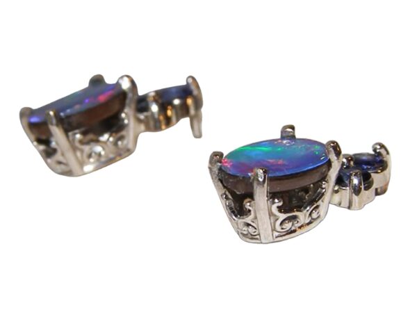 Elegant Trellis Set Ceylon Blue Sapphire (H)* Diamond Earrings 18KYG 3.09 ctw - Image 3