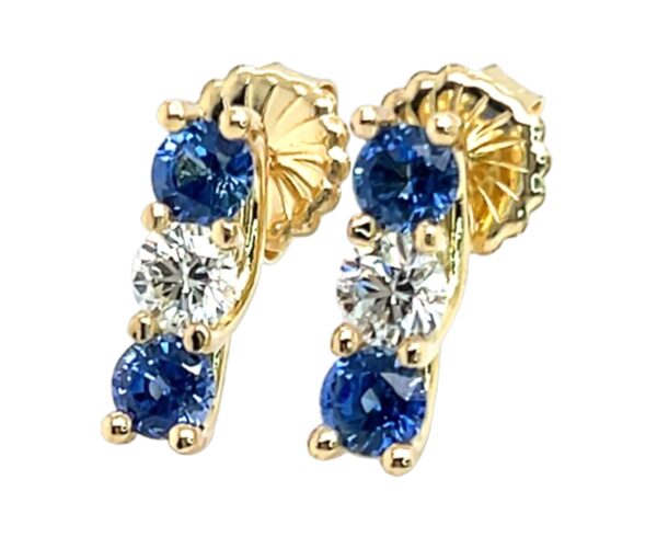 Elegant Trellis Set Ceylon Blue Sapphire (H)* Diamond Earrings 18KYG 3.09 ctw - Image 4