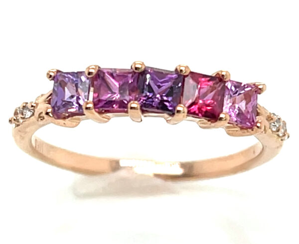 Elegant Princess Cut Fancy Pink & Purple Sapphire Diamond Ring 14KRG 1.06 ctw - Image 2