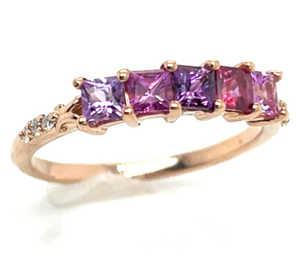 Elegant Princess Cut Fancy Pink & Purple Sapphire Diamond Ring 14KRG 1.06 ctw - Image 4