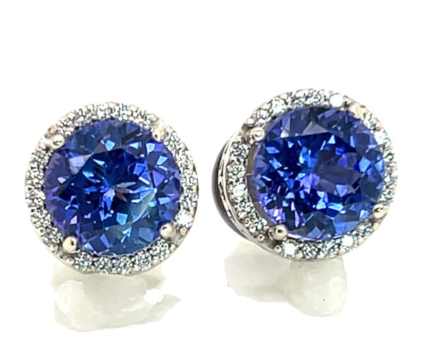 High Quality Tanzanite (H)* Diamond Halo Earrings 14KWG 4.36 ctw - Image 3