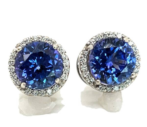 High Quality Tanzanite (H)* Diamond Halo Earrings 14KWG 4.36 ctw - Image 4