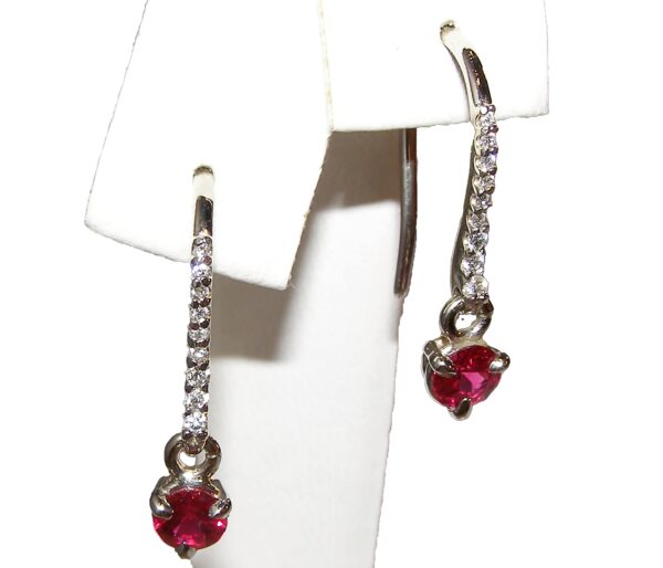 Elegant Dangle Ruby Diamond Earrings 18KWG 1.02 ctw - Image 2