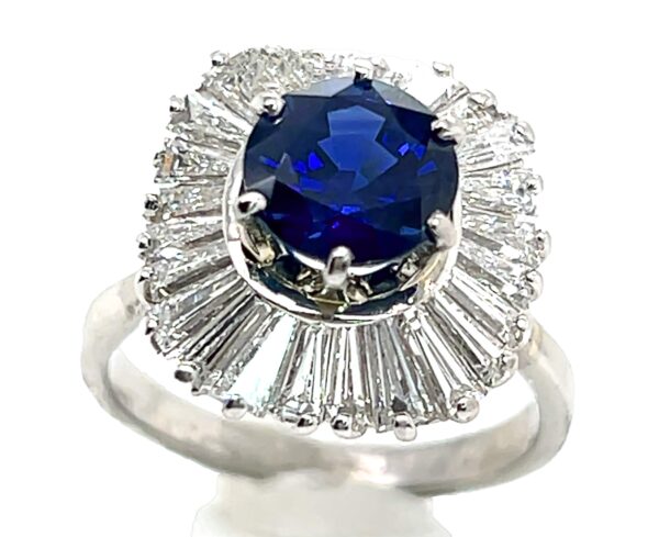 Large Ballerina Ceylon Sapphire Diamond Baguette Platinum Ring 5.51 ctw