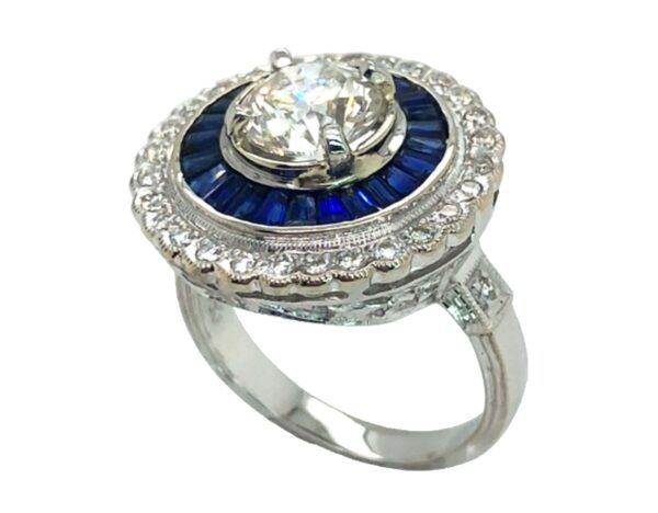 Large USA EGL Certified Diamond (N)* Sapphire (H)* Art Deco Ring 18KWG 3.00 ctw - Image 2