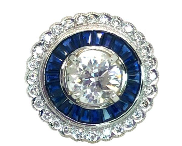 Large USA EGL Certified Diamond (N)* Sapphire (H)* Art Deco Ring 18KWG 3.00 ctw - Image 3