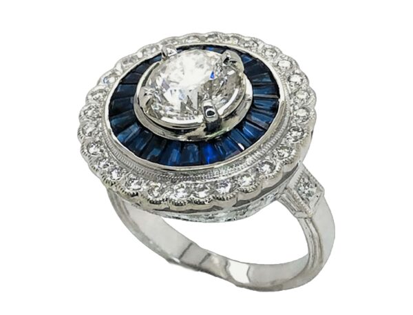 Large USA EGL Certified Diamond (N)* Sapphire (H)* Art Deco Ring 18KWG 3.00 ctw - Image 4