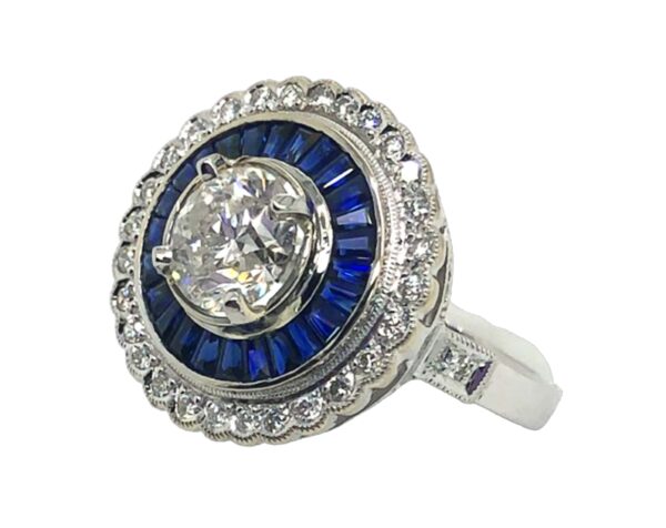 Large USA EGL Certified Diamond (N)* Sapphire (H)* Art Deco Ring 18KWG 3.00 ctw - Image 6