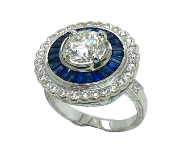 Large USA EGL Certified Diamond (N)* Sapphire (H)* Art Deco Ring 18KWG 3.00 ctw - Image 7