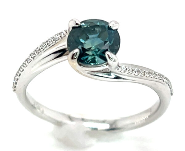 Montana Teal Sapphire (H)* Swirl Diamond Ring 14KWG 1.55 ctw - Image 12