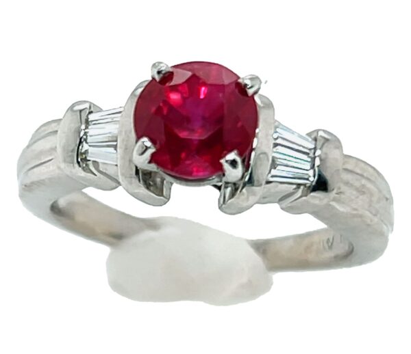 AGL Certified Red Ruby (H)* Diamond Platinum Ring 1.60 ctw