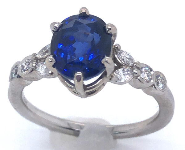 CGL Certified Ceylon Sapphire (H)* Diamond Ring 14KWG 3.44 ct