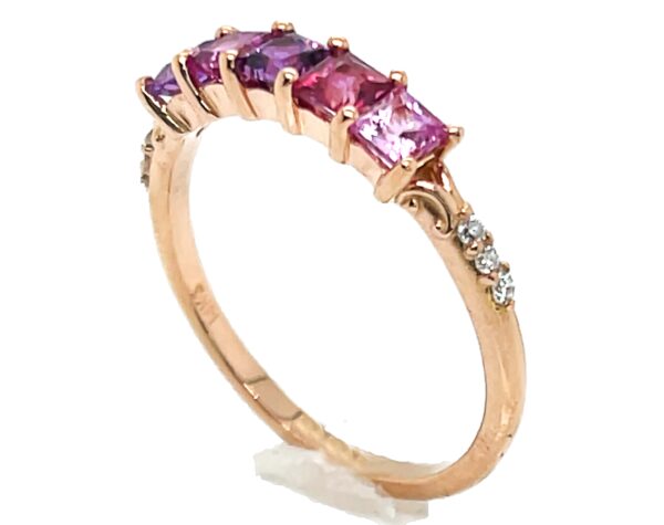 Elegant Princess Cut Fancy Pink & Purple Sapphire Diamond Ring 14KRG 1.06 ctw - Image 5