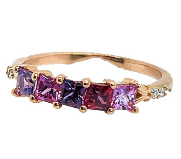 Elegant Princess Cut Fancy Pink & Purple Sapphire Diamond Ring 14KRG 1.06 ctw