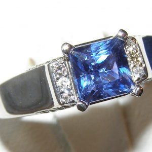 Rare Princess Cut Sapphire Diamond Ring 14KWG 1.29 ctw