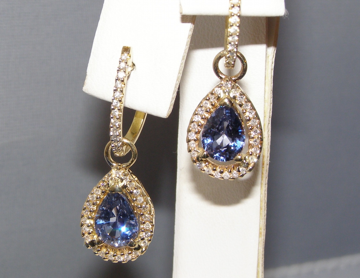Pear Cut Blue Spinel Diamond Earrings 14KYG 3.72 ct - Simply Sapphires